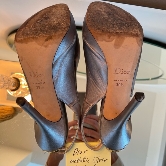 Dior silver metallic peep toe sling back - Picture 3 of 3